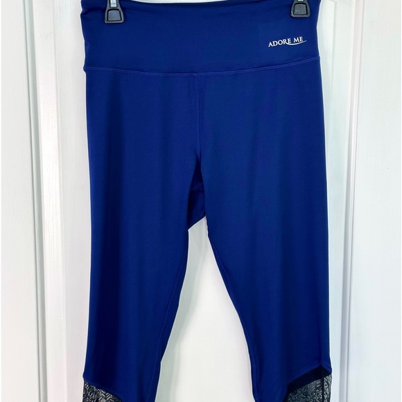 Adore Me Size Lg Crop Leggings Lacy Sheer Purple Spandex High-Rise - Picture 2 of 6